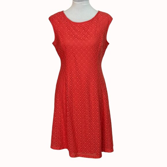 Jessica Howard Sleeveless Coral Dress Lace Overlay A Line Size 10 Cruise Fashion - Picture 1 of 16